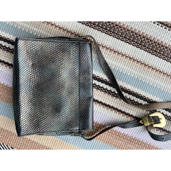 1992 Nina Arjani Leather 12x10" Shoulder Bag Cross Body Metallic Gold Snakeskin - Picture 3 of 16